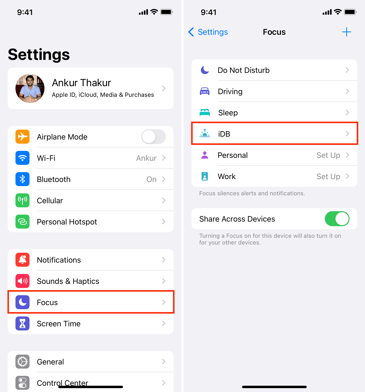 Accedi alle impostazioni Focus su iPhone