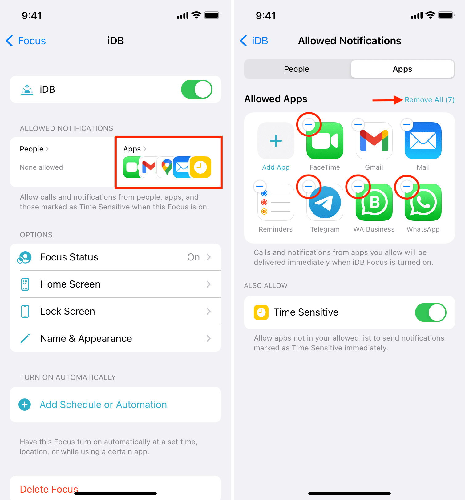 Impostazioni App consentite in Focus su iPhone