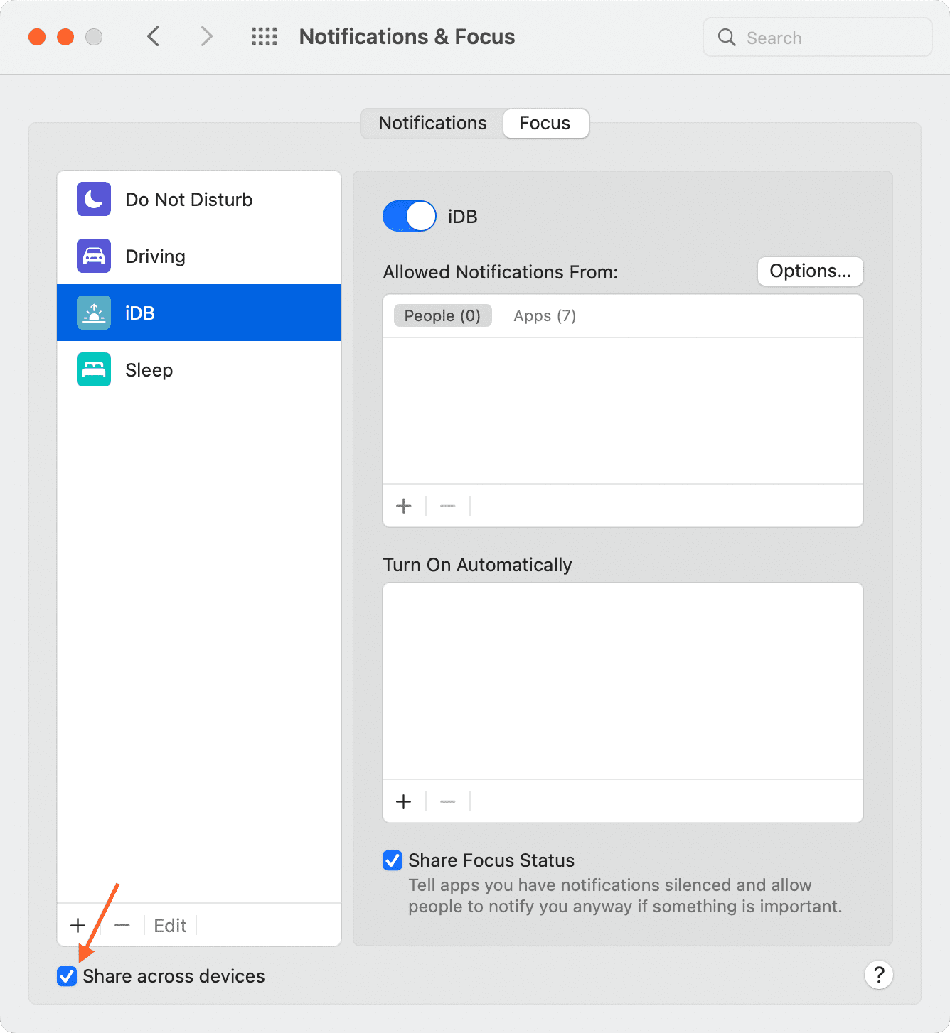 Condividi su tutti i dispositivi in Focus su Mac