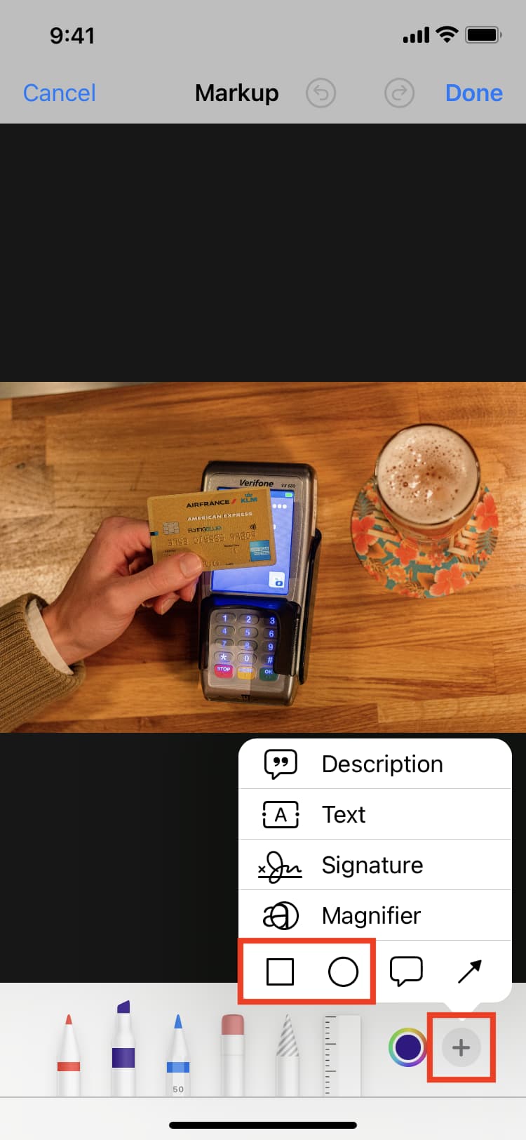 Aggiungi forma per nascondere parti della foto in Markup