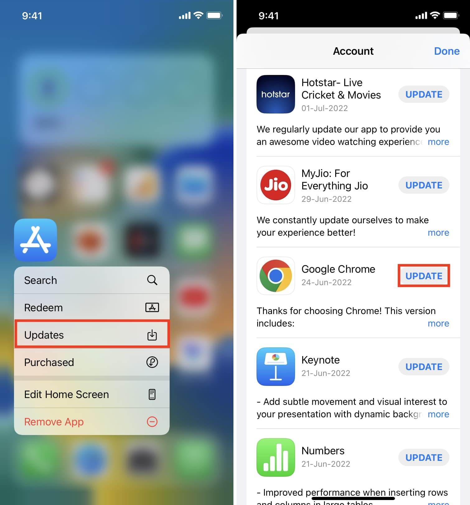 Aggiorna Google Chrome e altri browser web su iPhone