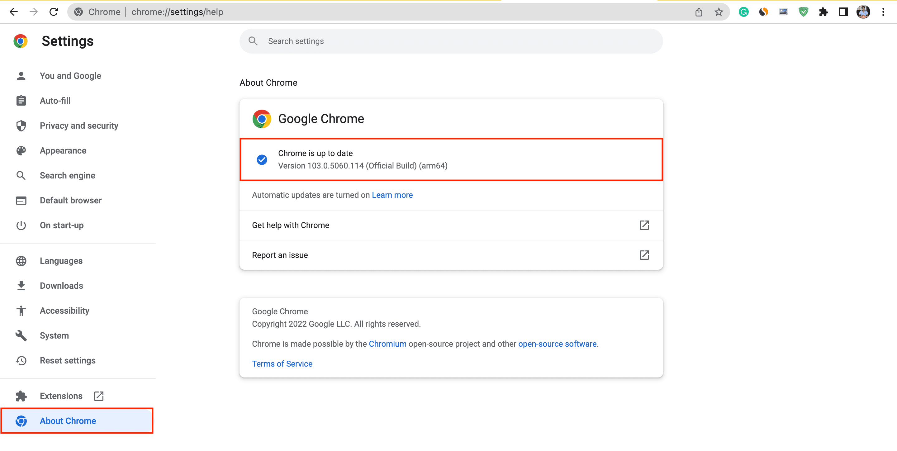 Passaggi che mostrano come aggiornare Chrome su Mac