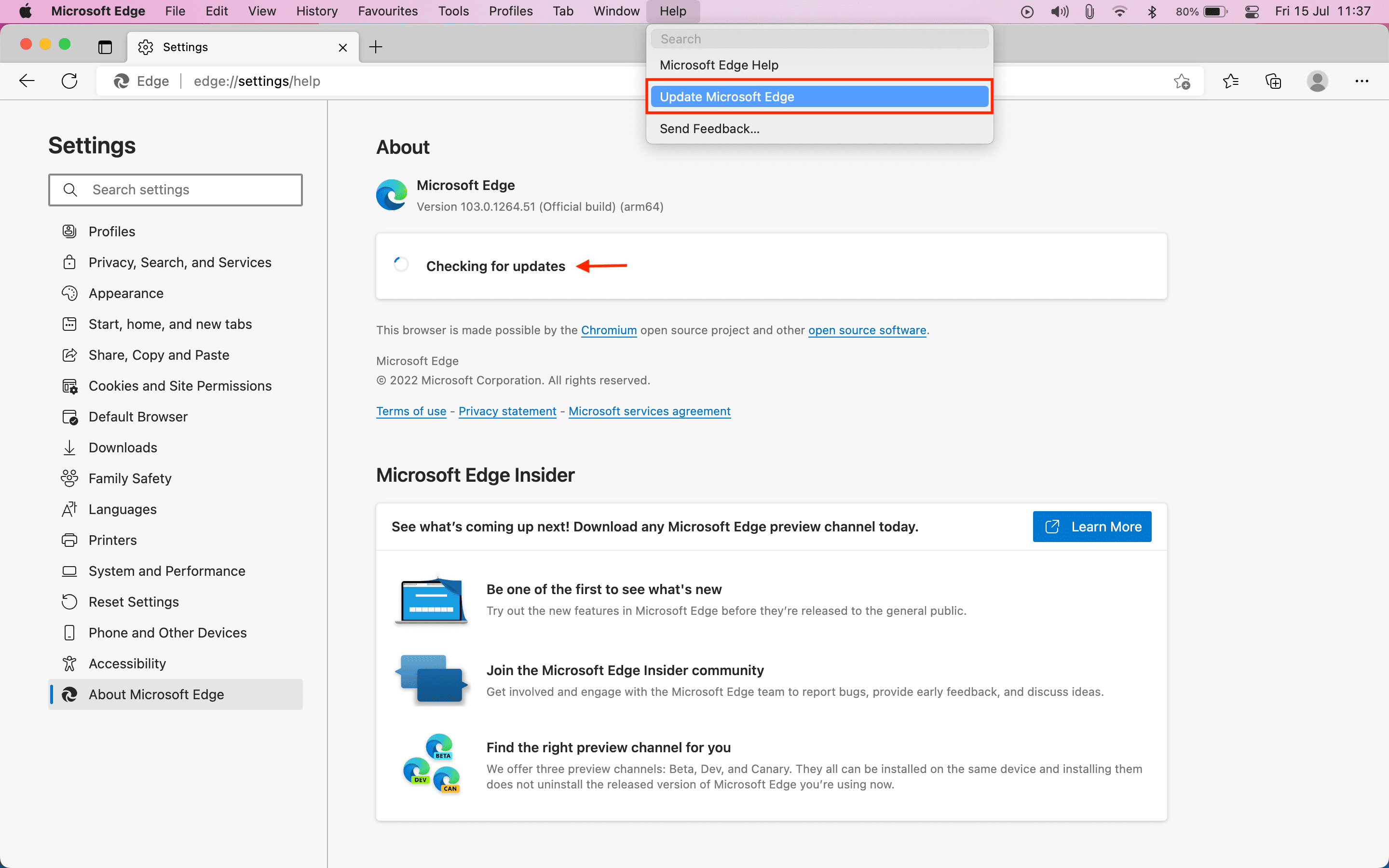 Come aggiornare il browser Microsoft Edge su Mac