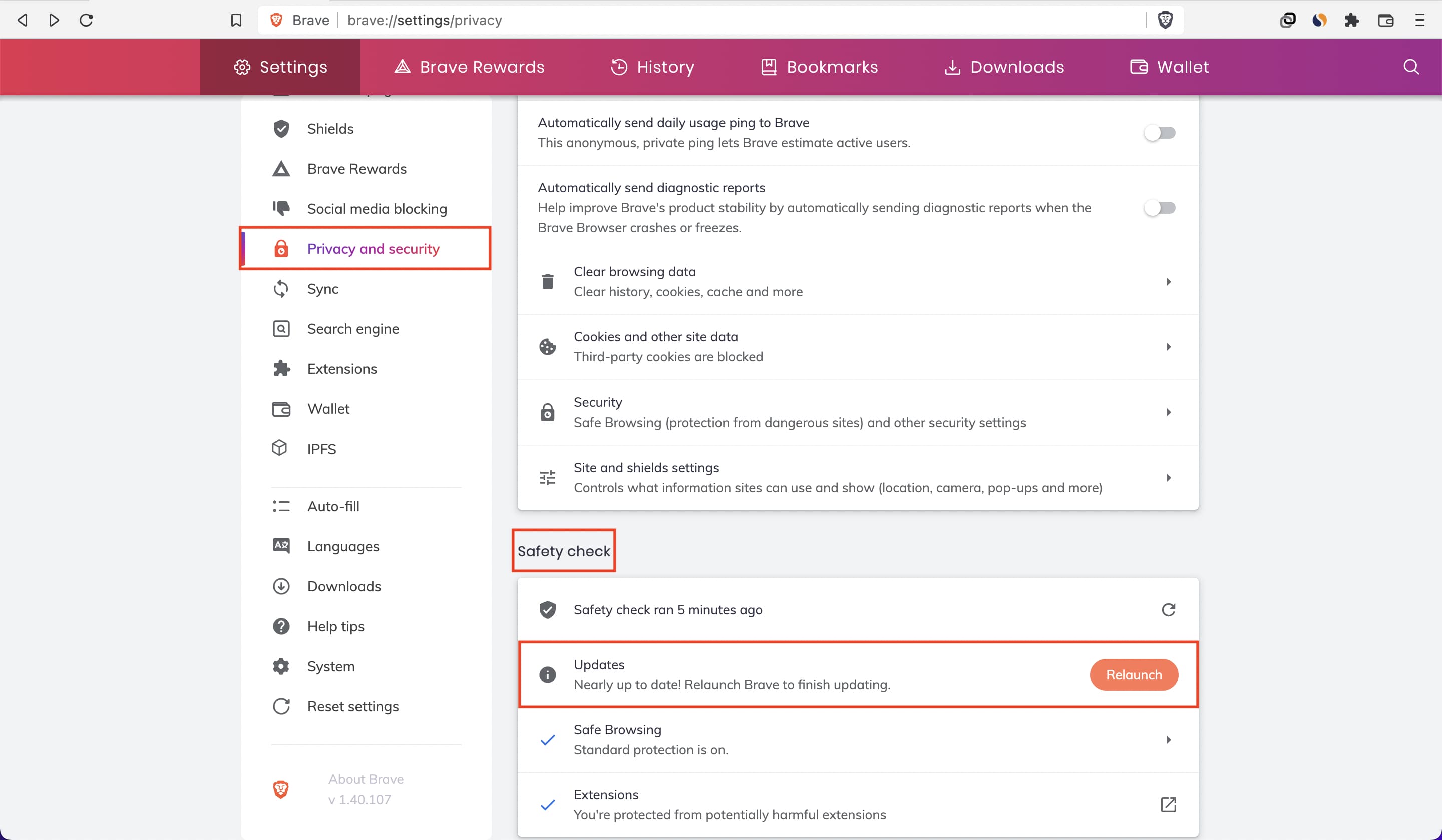 Passaggi per aggiornare il browser Brave su Mac