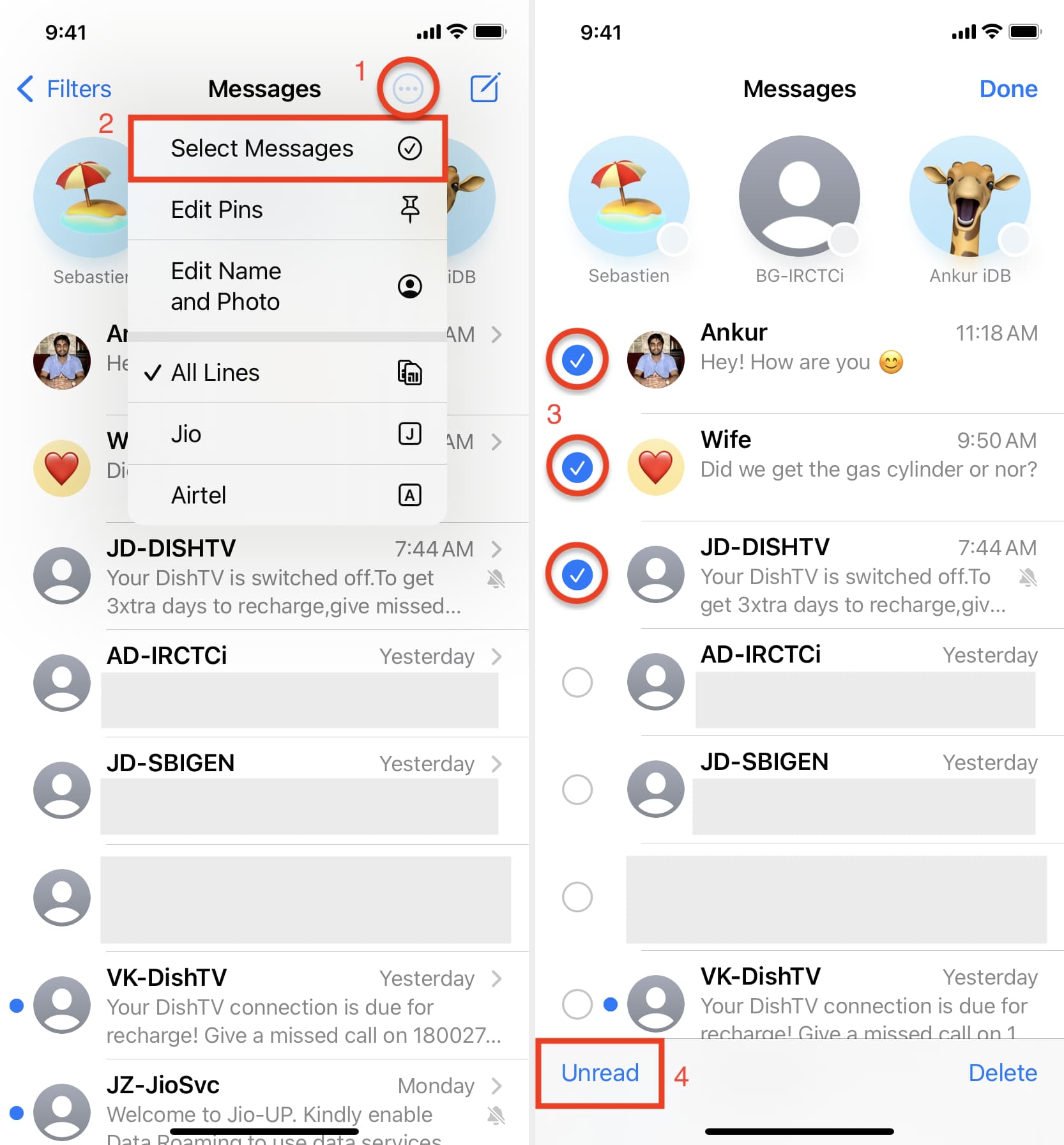 Seleziona molti messaggi e contrassegnali come non letti su iPhone in iOS 16
