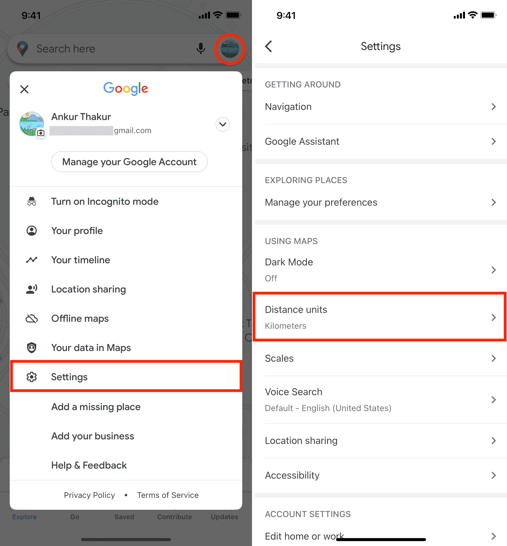 Modifica le unità di distanza nell'app mobile Google Maps