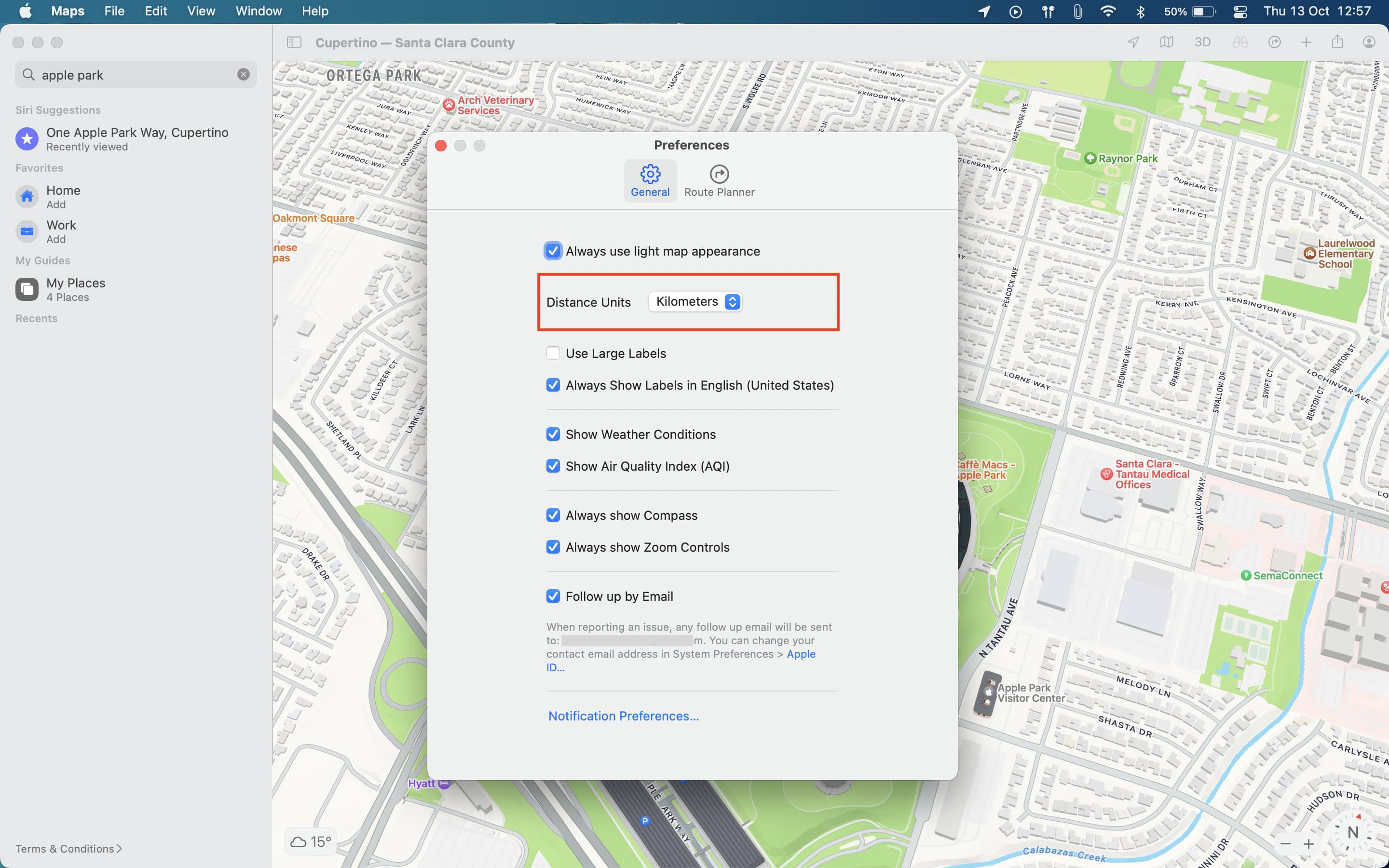 Cambia l'unità di distanza di Apple Maps in chilometri o miglia su Mac