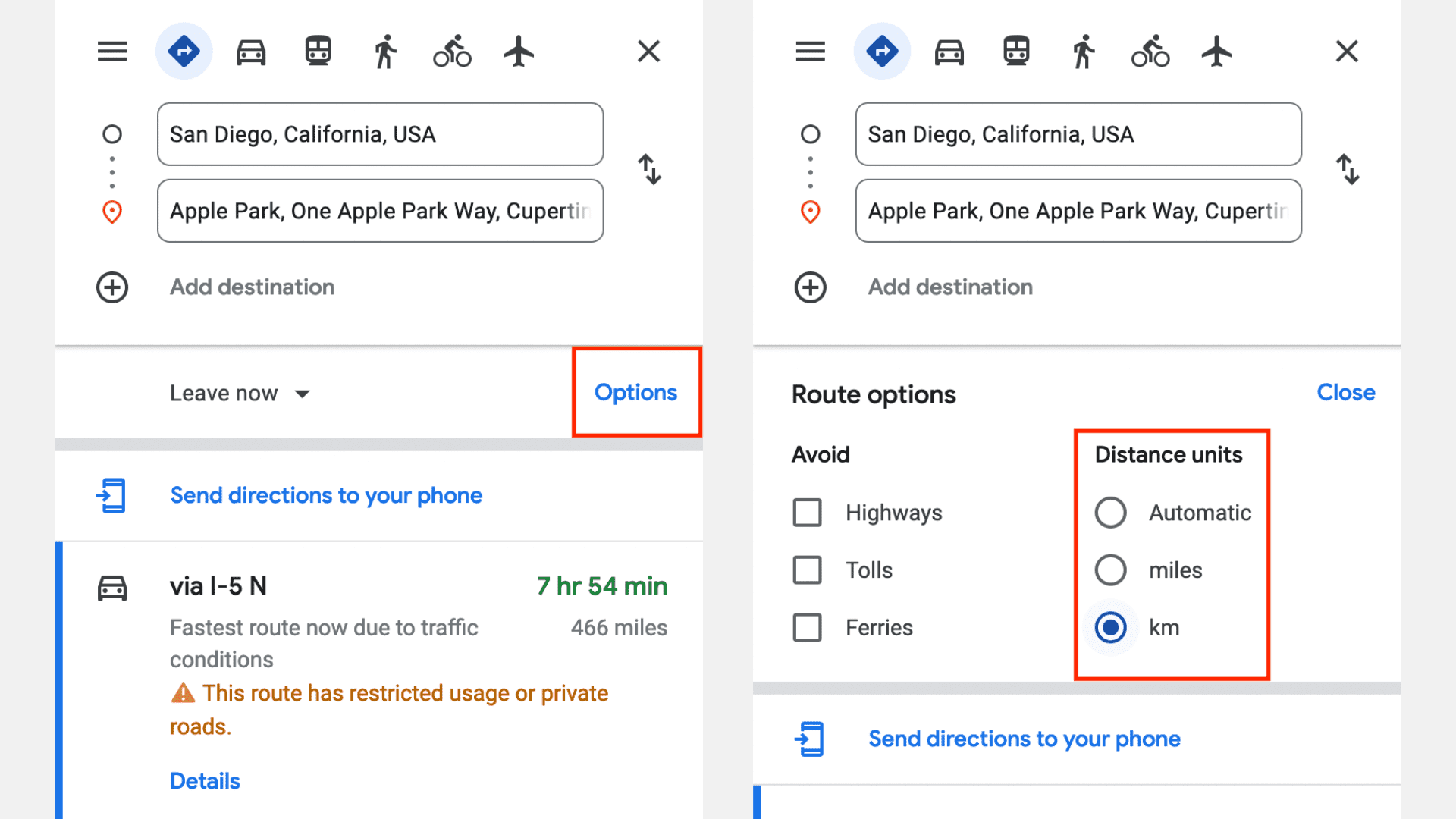 Imposta le unità di distanza su km o miglia in Google Maps sul Web
