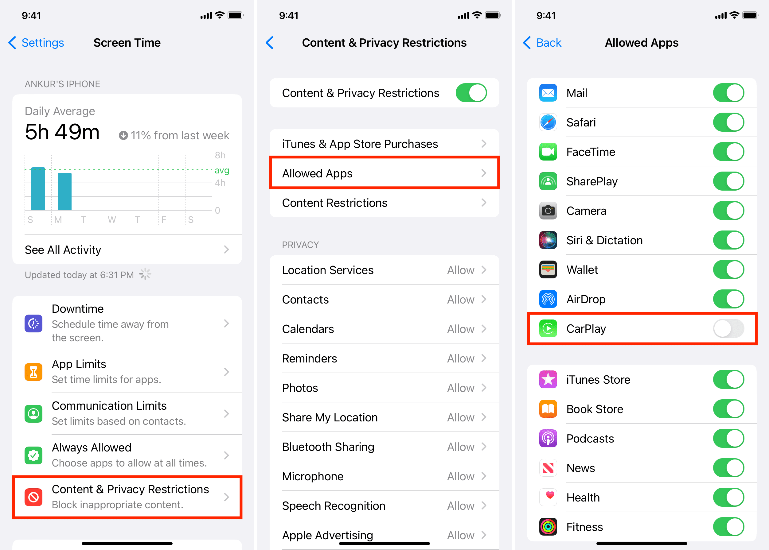 Blocca CarPlay per tutte le auto su iPhone