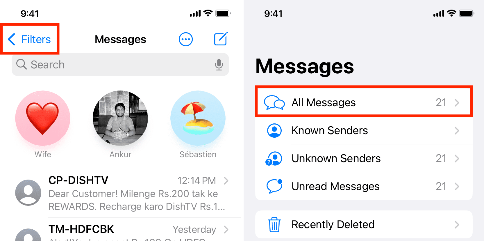 Visualizza tutti i messaggi su iPhone senza filtri