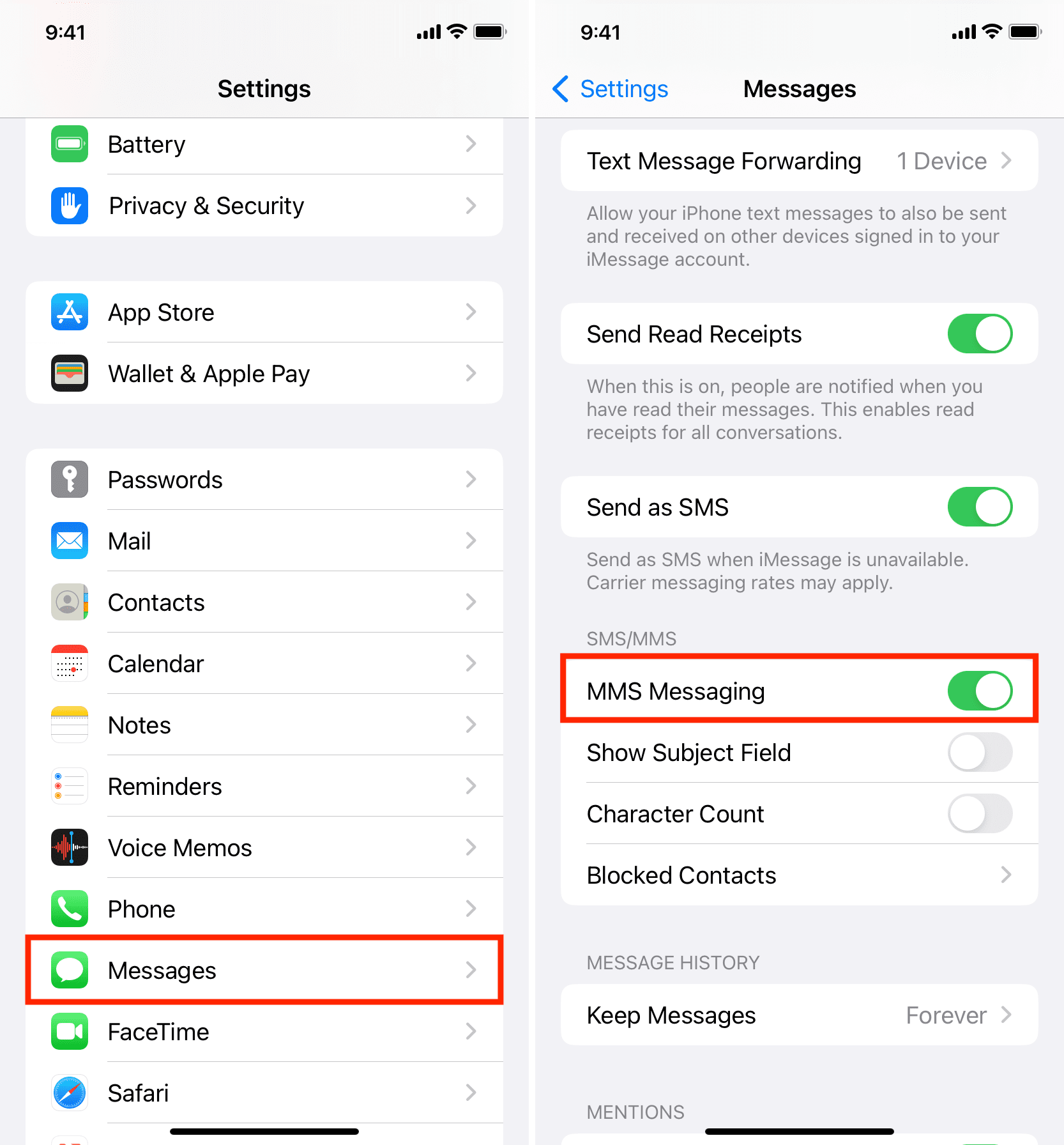 Abilita la messaggistica MMS su iPhone