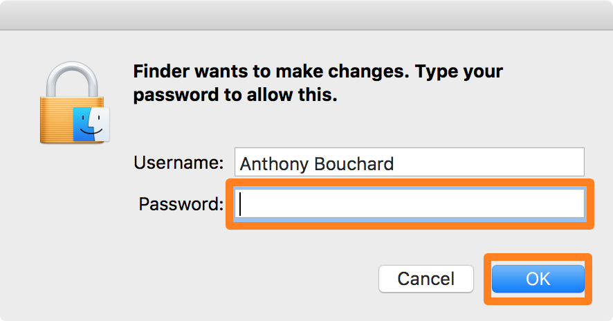 Inserisci la password dell'amministratore del Mac per apportare le modifiche