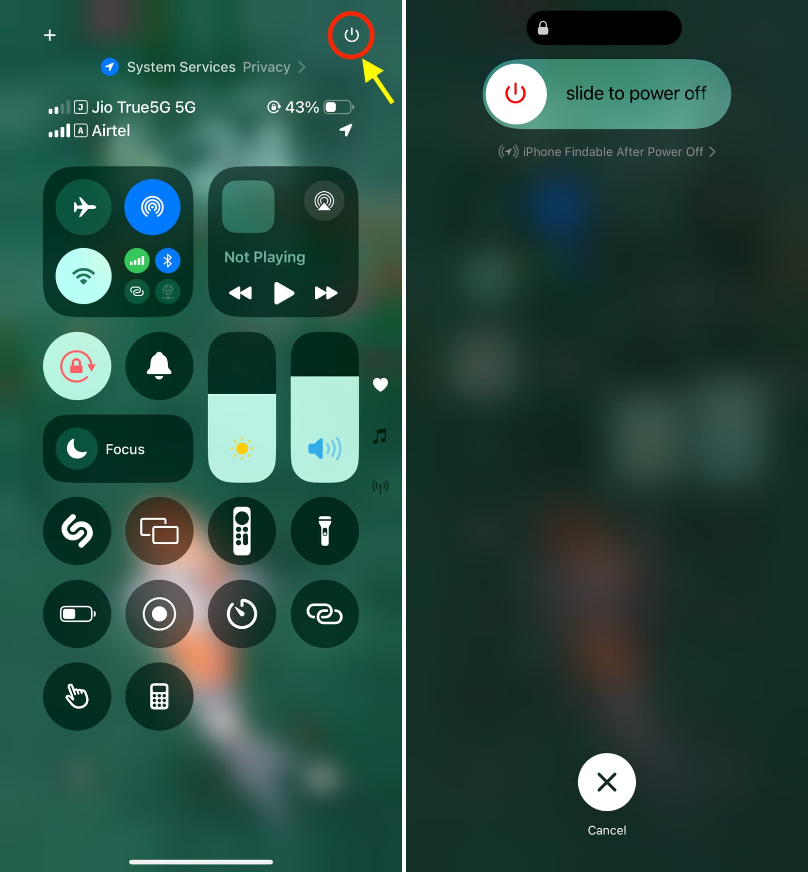 Spegni nel Centro di controllo di iOS 18