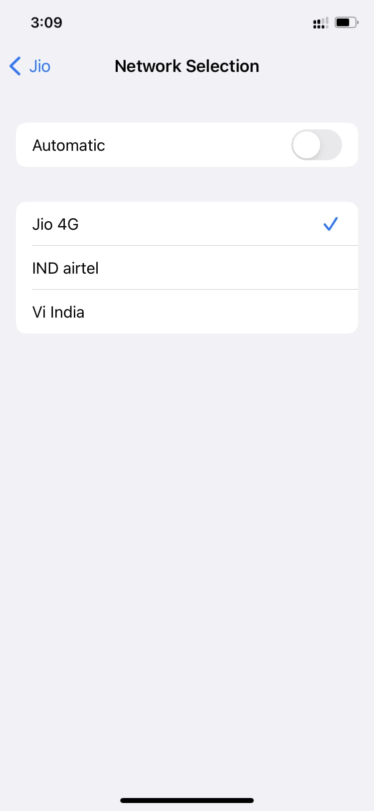 Selezione della rete su iPhone