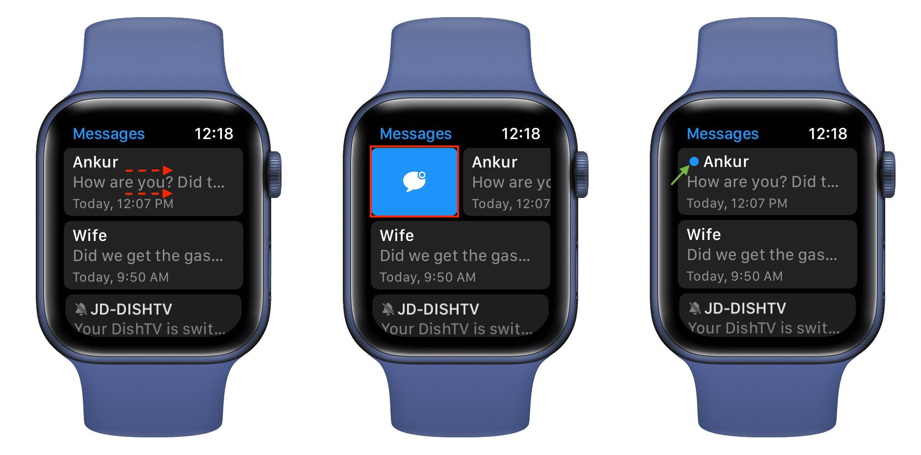 Contrassegna il messaggio come non letto su Apple Watch in watchOS 9