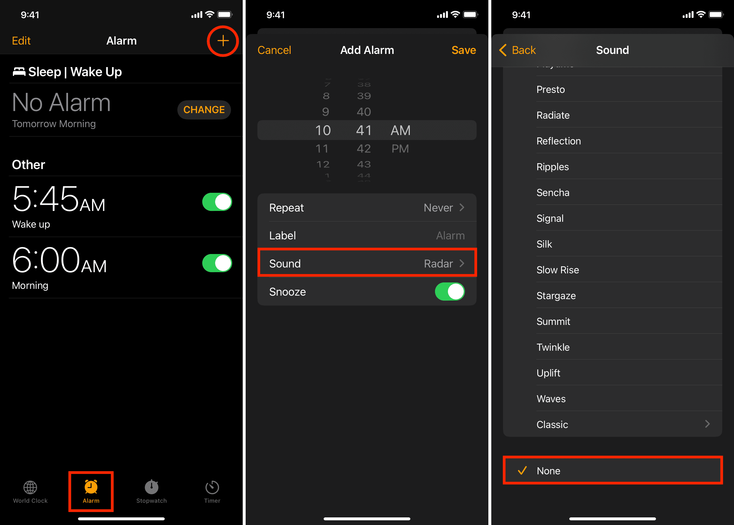 Imposta il suono della sveglia su Nessuno su iPhone