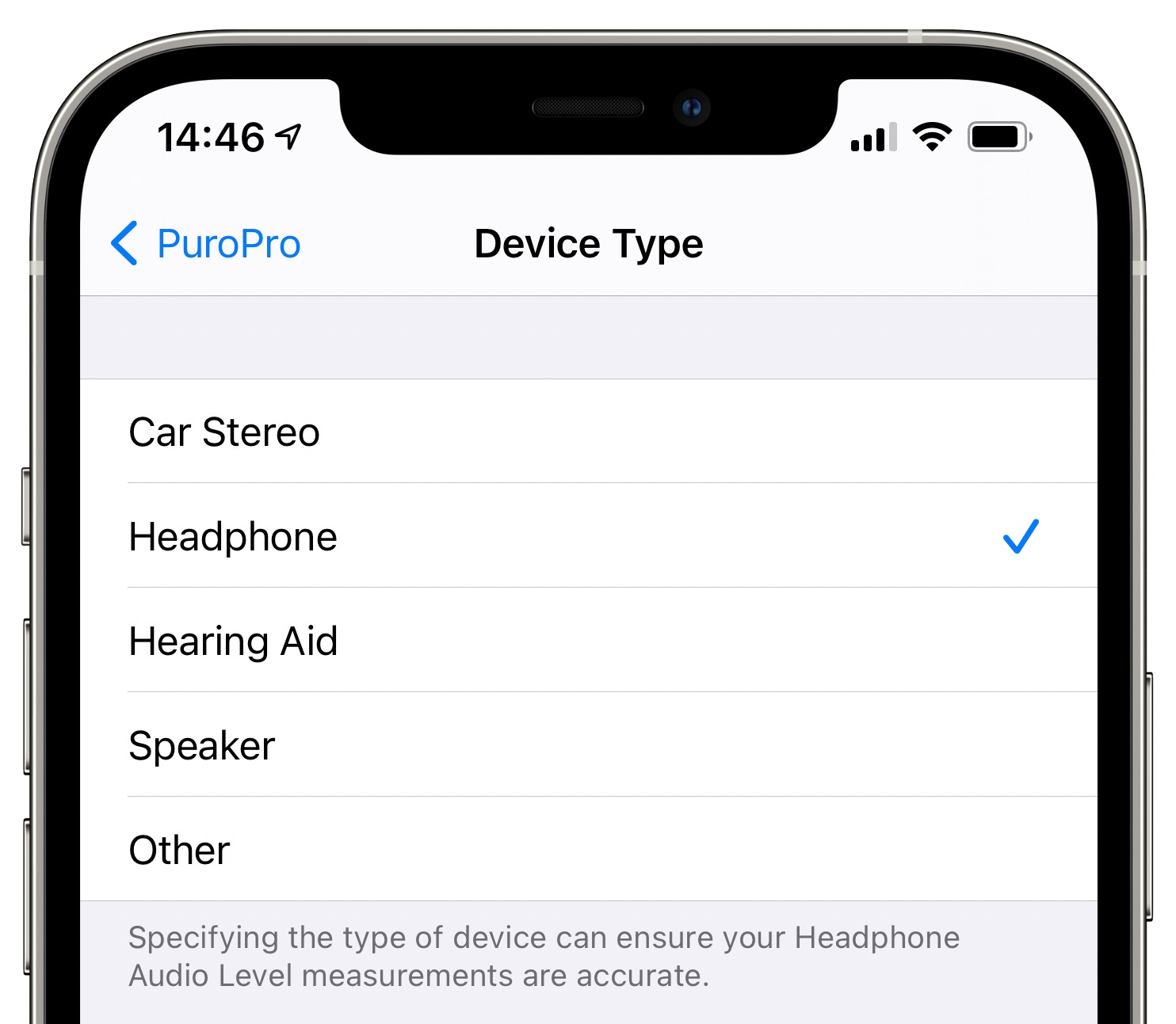 Uno screenshot di iPhone che mostra la classificazione di un dispositivo Bluetooth come cuffia nelle Impostazioni