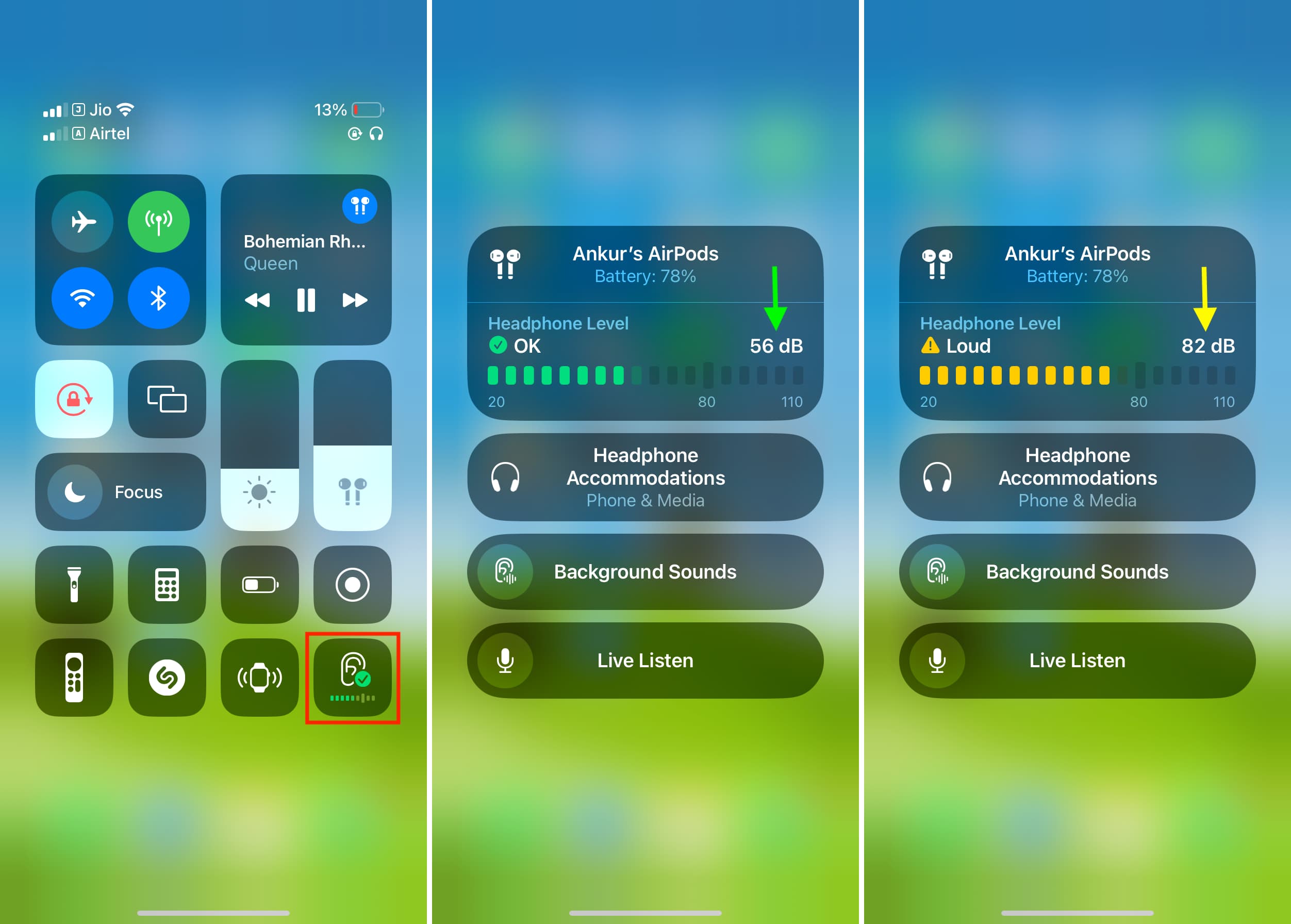 Visualizzare il livello delle cuffie in tempo reale, buono e forte, nel Centro di controllo su iPhone