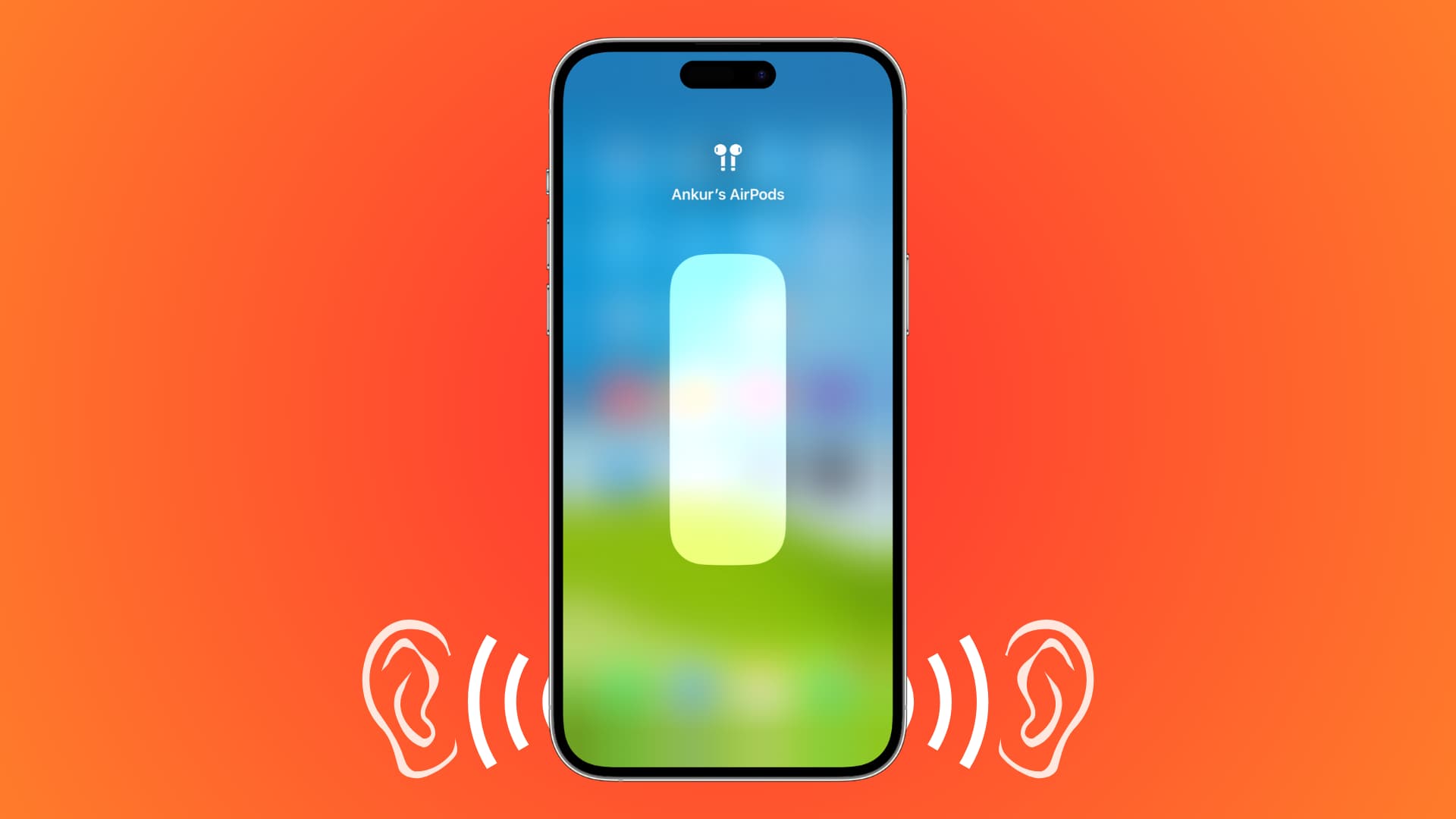 Volume degli AirPods dell'iPhone al massimo con due illustrazioni di orecchie su uno sfondo rosso che indicano livelli sonori elevati e dannosi
